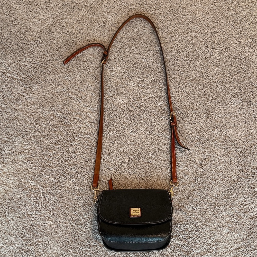 Dooney & Bourke Black Pebbled Leather Crossbody with Brown Strap